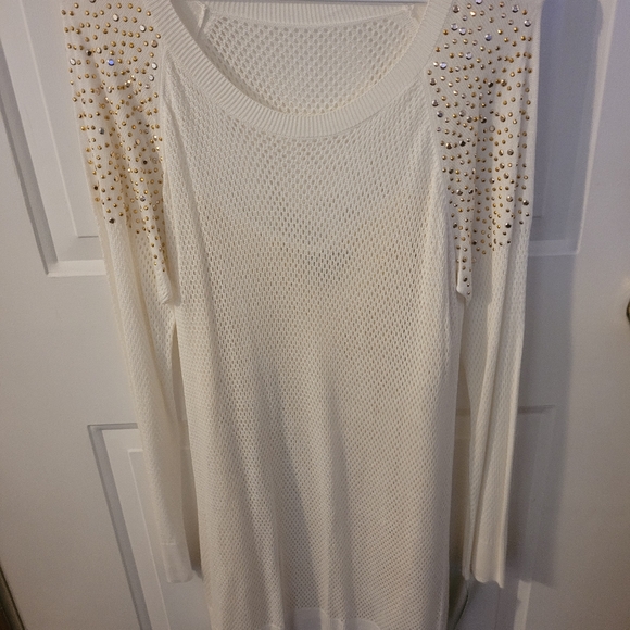 Thalia L 2pc Long sleeved sweater w/ sequined tank Ivory color - Picture 12 of 12